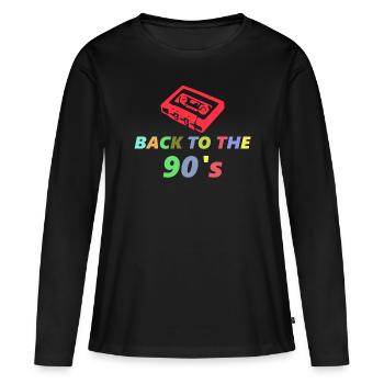 Retour aux années 90 - T-shirt manches longues Premium bio Femme - noir - Devant - Julia (174cm)