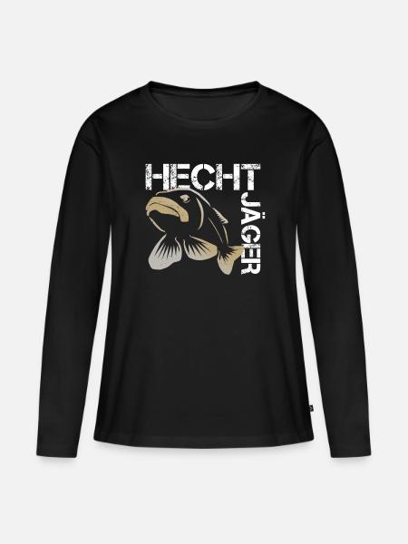 Hecht Jäger - Hechtangler - Frauen Premium Bio Langarmshirt - Schwarz