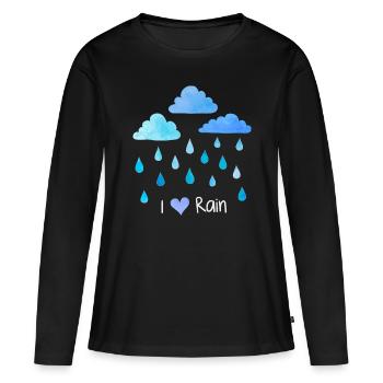 J’aime la pluie, les gouttes de pluie, les nuages météorologiques, l’humidité - T-shirt manches longues Premium bio Femme - noir - Devant - Julia (174cm)