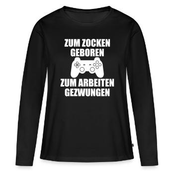 Zum zocken geboren - Frauen Premium Bio Langarmshirt - Schwarz - Vorne - Julia (174cm)