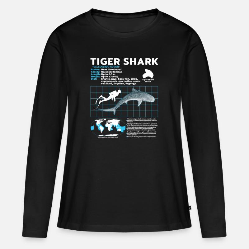 Tigerhai Fact Sheet Datenblatt - Frauen Premium Bio Langarmshirt - Schwarz