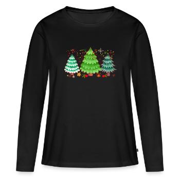 Weihnachtsbäume, Frohe Weihnachten, Weihnachten - Frauen Premium Bio Langarmshirt - Schwarz - Vorne - Julia (174cm)