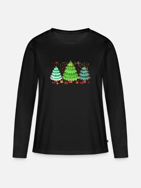 Weihnachtsbäume, Frohe Weihnachten, Weihnachten - Frauen Premium Bio Langarmshirt - Schwarz