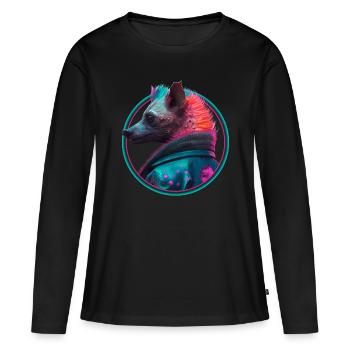 Hyène punk en veste en cuir - T-shirt manches longues Premium bio Femme - noir - Devant - Julia (174cm)