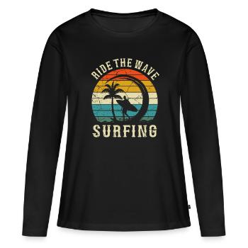 Surfer Ride Waves Beach Cadeaux d’été, Surf - T-shirt manches longues Premium bio Femme - noir - Devant - Julia (174cm)