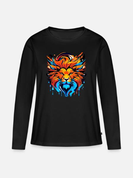 Löwenkopf mit Mähne, farbig - Frauen Premium Bio Langarmshirt - Schwarz