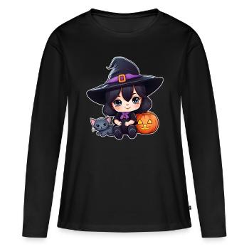 Cute witch with black cat and pumpkin - Women's Premium Organic Long Sleeve Shirt - black - Front - Julia (174cm)