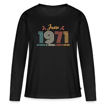 Juni 1971 Geburtstag Juni 1971 Juni - Frauen Premium Bio Langarmshirt - Schwarz - Vorne - Julia (174cm)