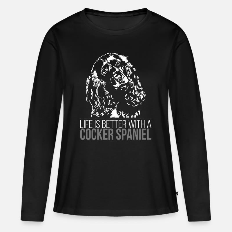 COCKER SPANIEL Life is better Wilsigns Hunde - Frauen Premium Bio Langarmshirt - Schwarz