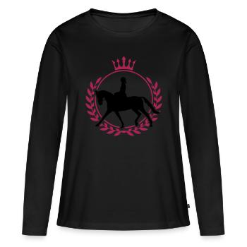 équitation, silhouette, blason, logo - T-shirt manches longues Premium bio Femme - noir - Devant - Julia (174cm)