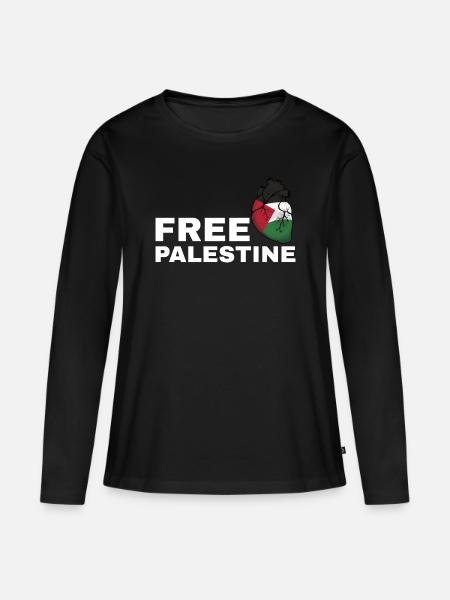 Free Palestine - Frauen Premium Bio Langarmshirt - Schwarz