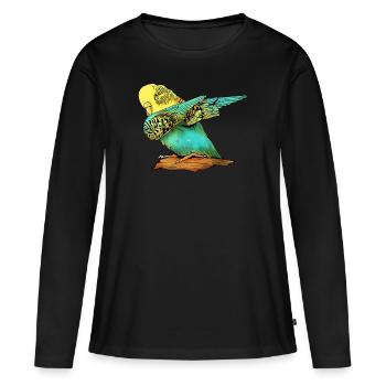 Perruche Perruche Perruche Oiseau Animal - T-shirt manches longues Premium bio Femme - noir - Devant - Julia (174cm)