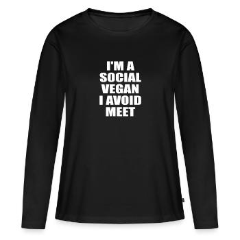 Social Vegan Avoid Meet Joke Wordplay Funny - T-shirt manches longues Premium bio Femme - noir - Devant - Julia (174cm)