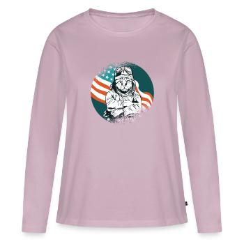 Chaton chat avion pilote - T-shirt manches longues Premium bio Femme - rose poudré - Devant - Julia (174cm)