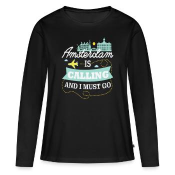 Amsterdam - T-shirt manches longues Premium bio Femme - noir - Devant - Julia (174cm)