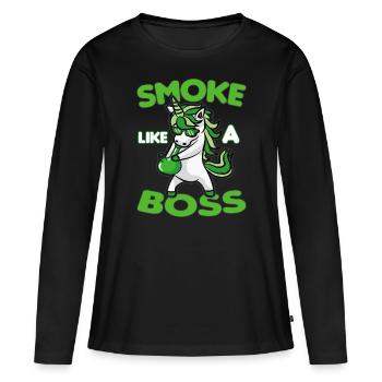 SMOKE LIKE A BOSS Licorne fumante Weed Kiffer - T-shirt manches longues Premium bio Femme - noir - Devant - Julia (174cm)