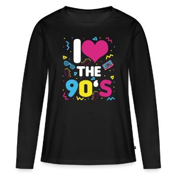I LOVE 90 Années 90 Rétro Vintage 1990 - T-shirt manches longues Premium bio Femme - noir - Devant - Julia (174cm)