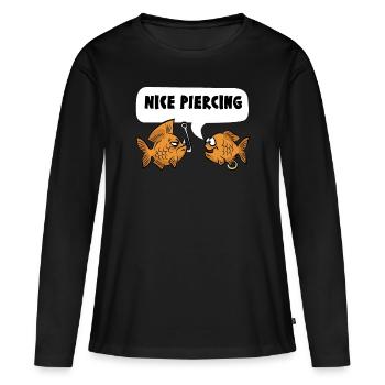 NICE PIERCING Fisch Angelhaken Angler - Frauen Premium Bio Langarmshirt - Schwarz - Vorne - Julia (174cm)