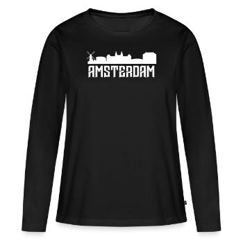 Amsterdam - T-shirt manches longues Premium bio Femme - noir - Devant - Julia (174cm)