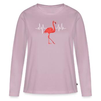 Heartbeat Flamingo ECG flamingos - Women's Premium Organic Long Sleeve Shirt - dusky pink - Front - Julia (174cm)