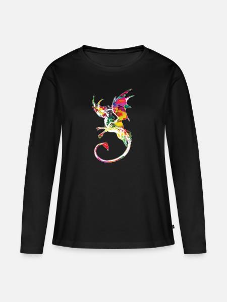 Drache - Frauen Premium Bio Langarmshirt - Schwarz
