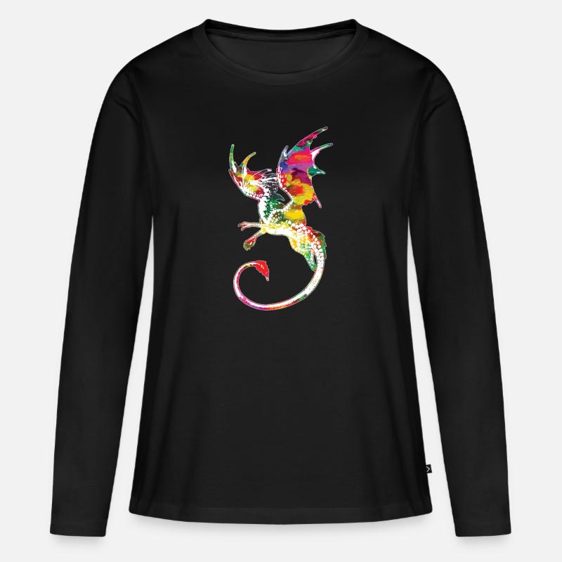 Drache - Frauen Premium Bio Langarmshirt - Schwarz