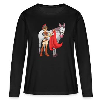 St Martin teilt seinen Mantel Cartoon - Frauen Premium Bio Langarmshirt - Schwarz - Vorne - Julia (174cm)