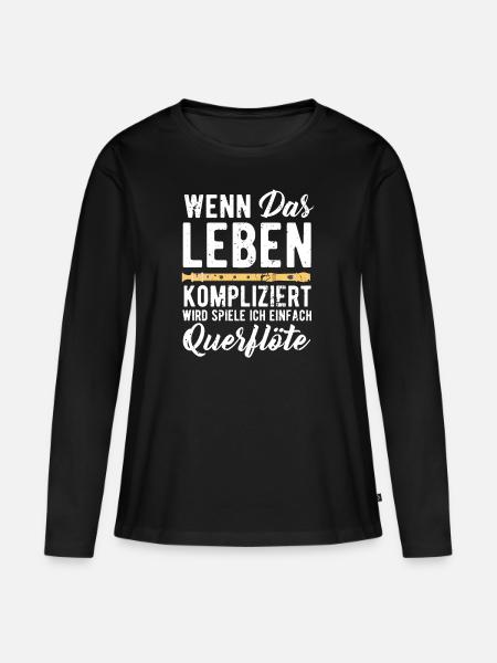 Querflöte - Frauen Premium Bio Langarmshirt - Schwarz