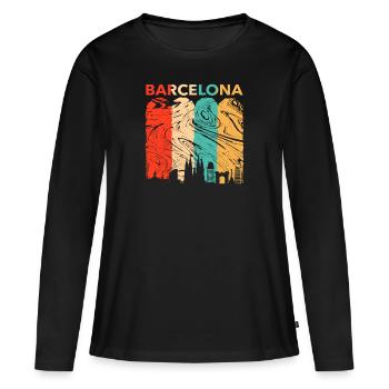 Barcelona - Frauen Premium Bio Langarmshirt - Schwarz - Vorne - Julia (174cm)