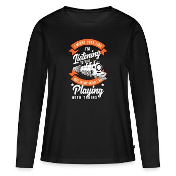 Train trains train modèle - T-shirt manches longues Premium bio Femme - noir - Devant - Julia (174cm)