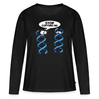 ARRÊTEZ DE ME COPIER ADN Humour Génétique Génétique Blague - T-shirt manches longues Premium bio Femme - noir - Devant - Julia (174cm)