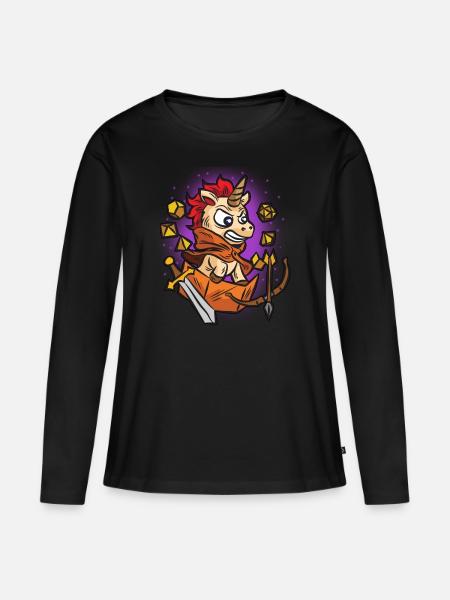RPG UNICORN nerd gra fabularna humor - Ekologiczna damska koszulka z długim rękawem Premium - czarny