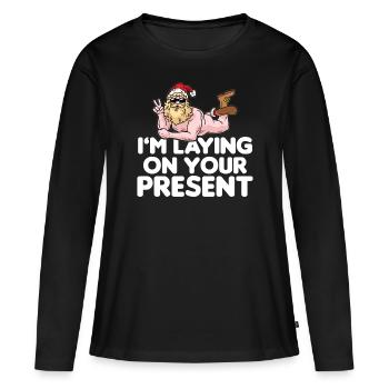 IM MISE SUR VOTRE PRÉSENT Humour homme nu - T-shirt manches longues Premium bio Femme - noir - Devant - Julia (174cm)