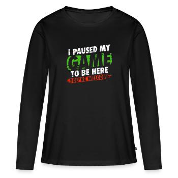 J'ai arrêté mon jeu pour être ici humour gamer - T-shirt manches longues Premium bio Femme - noir - Devant - Julia (174cm)