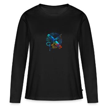 Coiffeur, peigne, ciseaux - T-shirt manches longues Premium bio Femme - noir - Devant - Julia (174cm)