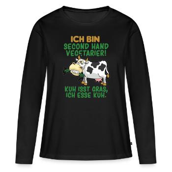 SECOND HAND VEGETARIER FLEISCHESSER HUMOR - Frauen Premium Bio Langarmshirt - Schwarz - Vorne - Julia (174cm)