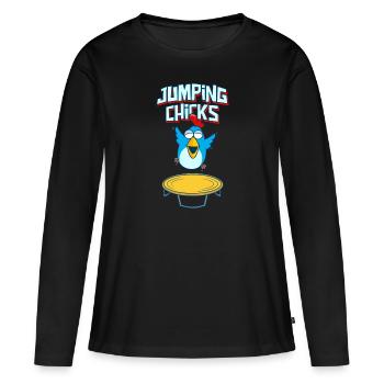 Jumping Chick Trampoline Humor - Women's Premium Organic Long Sleeve Shirt - black - Front - Julia (174cm)