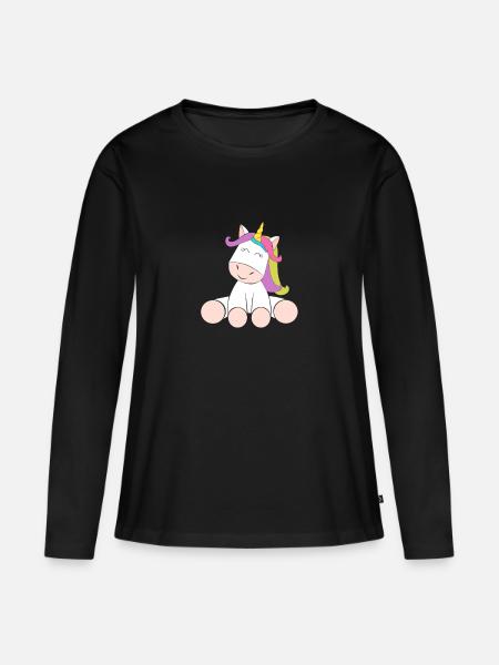 Einhorn - Frauen Premium Bio Langarmshirt - Schwarz