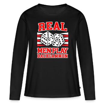 REAL MEN PLAY BACKGAMMON humour de jeu de plateau - T-shirt manches longues Premium bio Femme - noir - Devant - Julia (174cm)