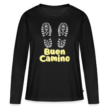 BUEN CAMINO Pilgergruß Pilger Humor - Frauen Premium Bio Langarmshirt - Schwarz - Vorne - Julia (174cm)