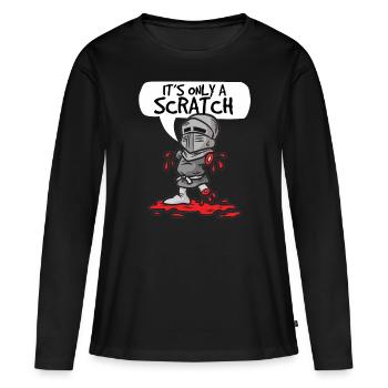 ITS ONLY A SCRATCH Chevalier avec blessure à la viande Humour - T-shirt manches longues Premium bio Femme - noir - Devant - Julia (174cm)