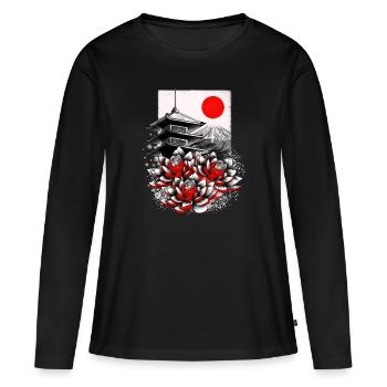 Asian Geisha Japan Lotus - Frauen Premium Bio Langarmshirt - Schwarz - Vorne - Julia (174cm)