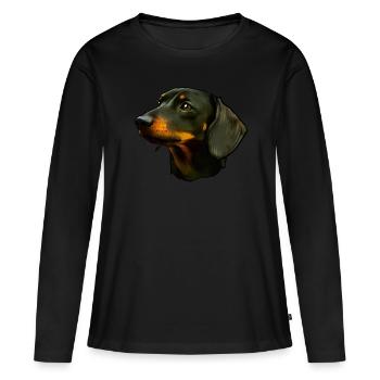 Portrait de chien teckel - T-shirt manches longues Premium bio Femme - noir - Devant - Julia (174cm)