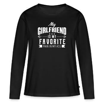 petite amie - T-shirt manches longues Premium bio Femme - noir - Devant - Julia (174cm)