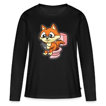 Renard mignon à l'aide de smartphone sur les toilettes - T-shirt manches longues Premium bio Femme - noir - Devant - Julia (174cm)