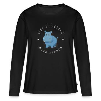 Nilpferd - Frauen Premium Bio Langarmshirt - Schwarz - Vorne - Julia (174cm)