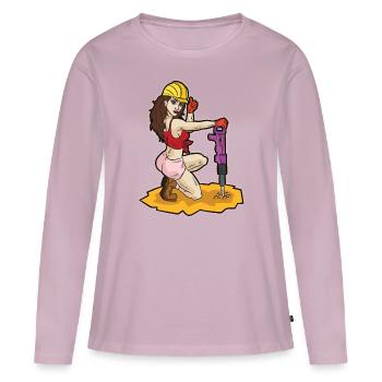 Ouvrier sexy avec construction érotique de marteau-piqueur - T-shirt manches longues Premium bio Femme - rose poudré - Devant - Julia (174cm)