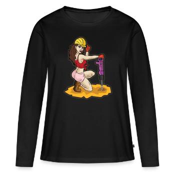 Sexy construction worker with jackhammer erotic construction - Women's Premium Organic Long Sleeve Shirt - black - Front - Julia (174cm)
