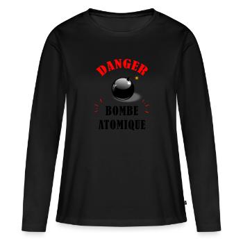 Danger bombe atomique - Idée cadeau belle femme - T-shirt manches longues Premium bio Femme - noir - Devant - Julia (174cm)