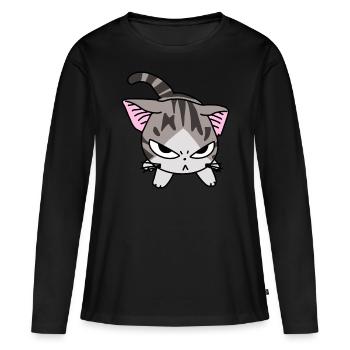 Chat anime mal - T-shirt manches longues Premium bio Femme - noir - Devant - Julia (174cm)